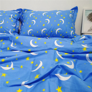 蓝色星月传奇纯棉床单双人床被单，被套枕套全棉斜纹棉布三四件套