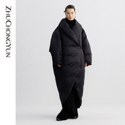 zhuchongyun2023冬款黑色椭圆，廓形宽松大翻领被子，温暖羽绒外套