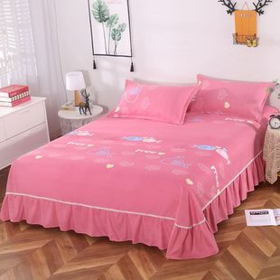 磨毛床罩床裙款单件加厚水洗布料粉色蓝色床垫防尘罩保护套亲肤