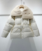 23年冬季韩国短款羽绒服羊羔毛领子可两穿收腰鹅绒服女 原