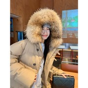韩版大毛领工装羽绒服女加厚短款2023冬面包，服宽松小个子外套