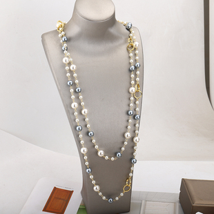 项链女长款韩国时尚多层珍珠，毛衣挂链欧美夸张气质，水晶配饰装饰链