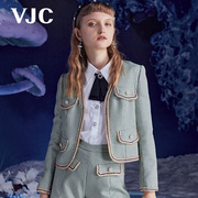 VJC/威杰思秋冬女装小香千鸟格长袖复古修身短款外套