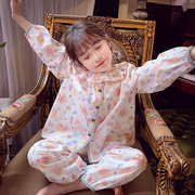 女童纯棉家居服春装2024洋气，儿童韩版长袖，卡通公主睡衣两件套