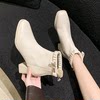 设计感白色马丁靴女鞋高跟2023秋冬加绒法式裸靴瘦瘦短靴子女