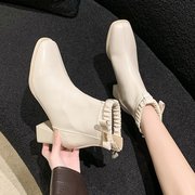 设计感白色马丁靴女鞋高跟，2023秋冬加绒法式裸靴瘦瘦短靴子女