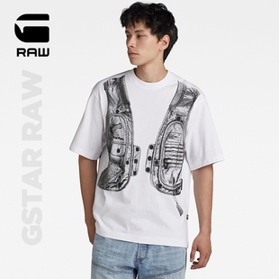 G-STAR RAW 2024舒适短袖潮流夏季白色男士宽大圆领T恤D24427