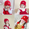 婴儿帽子秋冬季过年婴幼儿可爱红色，女宝宝假发帽儿童毛线帽胎帽
