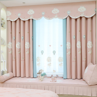 儿童房窗帘公主风飘窗，韩式粉色温馨女孩，卧室遮光窗帘定制落地帘