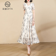 欧根纱连衣裙女2024短袖夏季高端气质白色高个子(高个子)大摆长款裙子