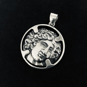 纯银复古人像硬币项链吊坠，希腊神话太阳神，阿波罗狮子座守护神情侣