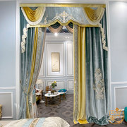 欧式窗帘客厅奢华大气高档别墅，奢华绒布绣花客厅卧室割绒窗帘丝绒