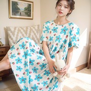 韩版加长款棉绸睡裙女士短袖，加大码睡衣，夏季人造棉宽松舒适居家服