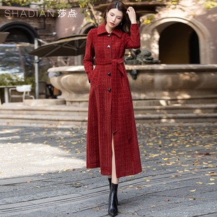 2023年秋冬红色羊毛呢子大衣女中长款高级感洋气气质毛呢外套