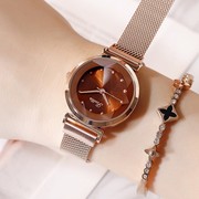 女士手表表带咖啡色石英，抖音时尚圆形玫瑰黑色带普通国产腕表