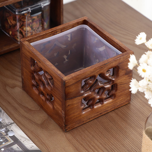 泰吉利复古实木化妆品收纳盒木盒子木头首饰盒储物盒桌面垃圾桶