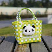 创意熊猫儿童手提包女生出行斜挎包编织钥匙手机零食包可爱宝宝包