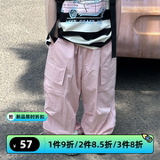 小熊贝贝2024夏季韩版儿童工装长裤轻薄大口袋糖果色裤子男女