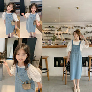 女童母女装短袖T恤牛仔背带裙套装2023夏季新韩版洋气亲子两件套