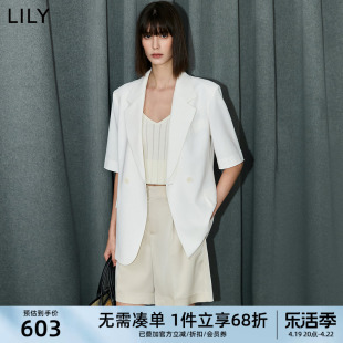 LILY2024夏女装气质都市通勤款复古双排扣五分袖轻薄西装外套