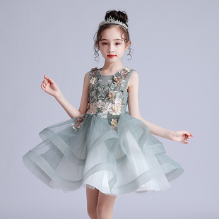 2021夏季小女孩超洋气公主裙儿童，蛋糕裙连衣裙礼服蓬蓬，白纱裙(白纱裙)