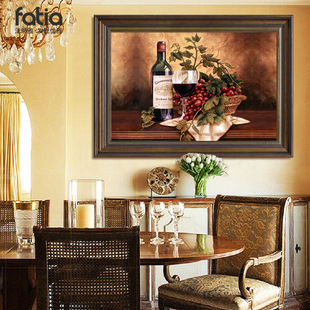 美式餐厅装饰画酒杯饭厅，墙面挂画单幅高档壁画复古欧式风油画水果