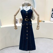 连衣裙牛仔吊带裙女夏季韩版时尚无袖长裙 D#21