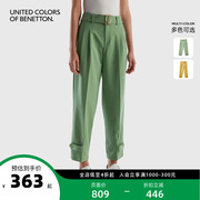 断码4折Benetton贝纳通女士休闲裤宽松高腰通勤长裤子