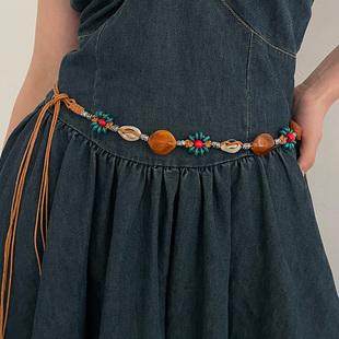 y2k波西米亚复古文化民族风腰绳，装饰裙子小众简约编织设计感腰带