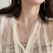 La Habana girl原创小众手工缠绕珍珠金属质感铃兰花14k包金项链