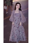 新中式改良汉服表演日常可穿仙女复古汉元素设计感飘逸紫色连衣裙