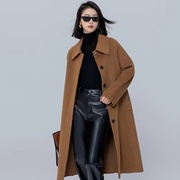 羊毛外套女2023黑色长款西装，双面羊绒尼子，离大衣高级感女米色