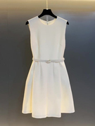 设计师简约无袖白色连衣裙，女夏季正式场合裙子，质感高级感