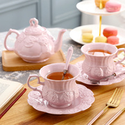 欧式咖啡杯碟套装带勺家用陶瓷花茶壶，粉色杯子女学生韩版水杯清新