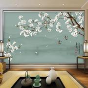 现代中式8d玉兰花电视，背景墙壁画简约花鸟图壁布客厅玉堂富贵壁纸