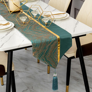桌旗高端轻奢新中式现代桌布茶几旗电视柜盖布墨绿条纹高级感床旗