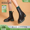 接吻猫靴子冬季中筒靴简约中性，烟筒靴方头，厚底显高切尔西靴女
