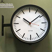 10寸简约雅致灰色双面挂钟，现代时尚客厅家居钟表金属静音时钟