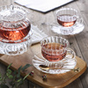 英式下午茶玻璃杯碟条纹高脚水杯，家用花茶杯碟套装复古咖啡杯子