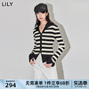 lily2024春女装复古条纹，时尚海军领修身针织开衫叠穿打底衫女