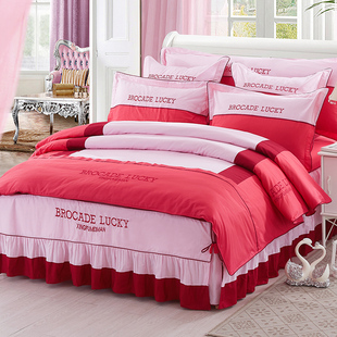 网红公主床单被罩酒店床上被子四件套纯棉全棉欧式简约床罩床裙款