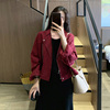 牛仔外套女红色短款翻领外穿2023年秋季韩版工装夹克