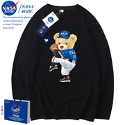 NASA男士T恤男春秋款圆领潮牌男装2023打底衫情侣长袖上衣春季