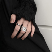 韩版s925纯银时尚个性女戒指金属，编织宽面食指戒指小众指环ins潮