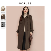 gcrues韩系双面羊毛呢，外套女2023秋冬款，加厚双排扣大衣中长款
