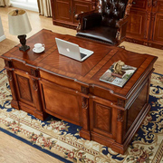 美式实木书桌奢华大班台别墅书房电脑桌写字台家用仿古办公老板桌