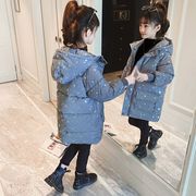 女童冬装棉衣中长款2022中大童，洋气反光棉服加厚羽绒棉袄外套