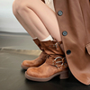 阿希哥同款2023英伦风复古棕色，短靴女粗跟朋克，风金属扣马丁靴