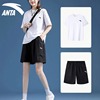 安踏运动套装白色，女生夏季速干跑步服女装短袖短裤两件套