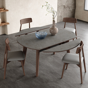 北欧伸缩岩板餐桌现代简约方圆两用可拉伸小户型，意式极简实木餐桌